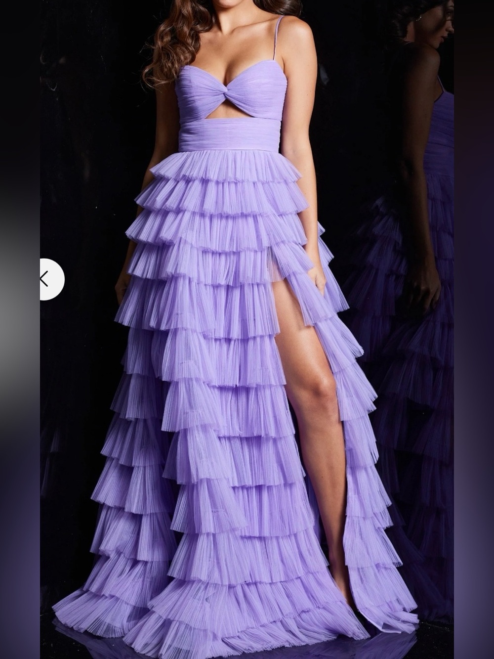 Jovani Lilac Tiered Tulle Prom Gown with Spaghetti Straps